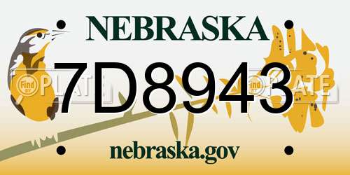 7D8943 Nebraska License Plate