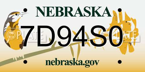 7D94S0 Nebraska License Plate
