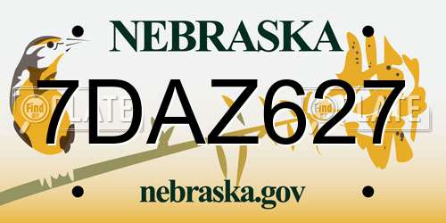 7DAZ627 Nebraska License Plate