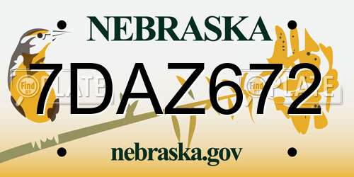 7DAZ672 Nebraska License Plate