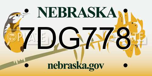 7DG778 Nebraska License Plate