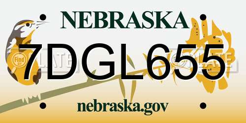 7DGL655 Nebraska License Plate