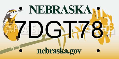 7DGT78 Nebraska License Plate