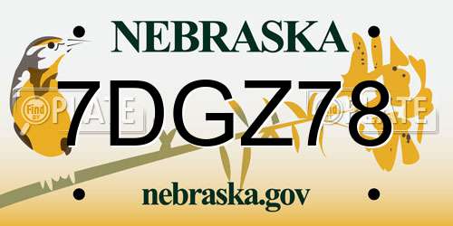 7DGZ78 Nebraska License Plate