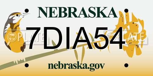 7DIA54 Nebraska License Plate