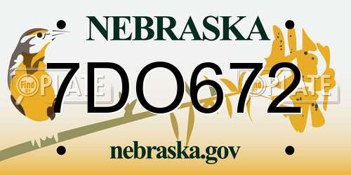 7DO672 Nebraska License Plate