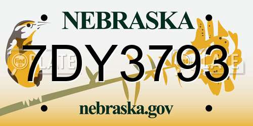 7DY3793 Nebraska License Plate