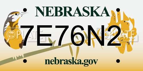 7E76N2 Nebraska License Plate