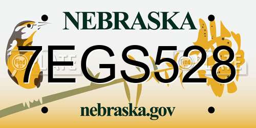 7EGS528 Nebraska License Plate