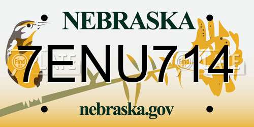 7ENU714 Nebraska License Plate