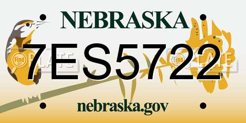 7ES5722 Nebraska License Plate