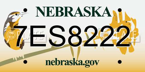 7ES8222 Nebraska License Plate