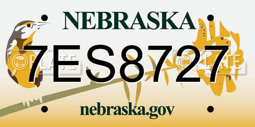 7ES8727 Nebraska License Plate