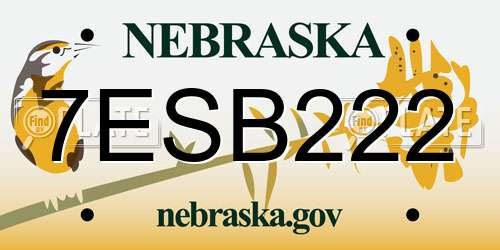 7ESB222 Nebraska License Plate