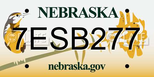 7ESB277 Nebraska License Plate