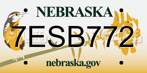7ESB772 Nebraska License Plate