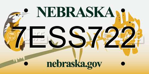 7ESS722 Nebraska License Plate