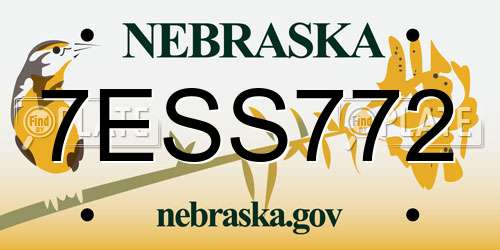 7ESS772 Nebraska License Plate