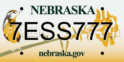 7ESS777 Nebraska License Plate