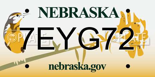 7EYG72 Nebraska License Plate