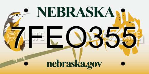 7FEO355 Nebraska License Plate