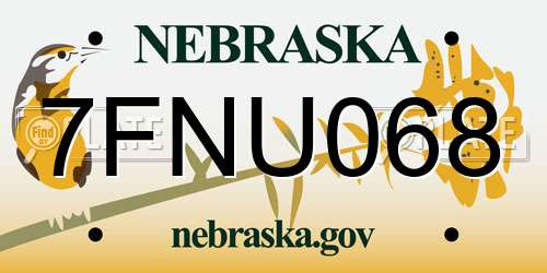 7FNU068 Nebraska License Plate