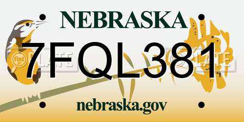 7FQL381 Nebraska License Plate