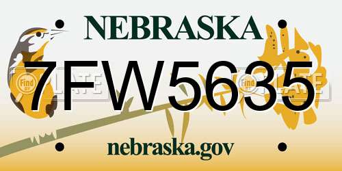 7FW5635 Nebraska License Plate