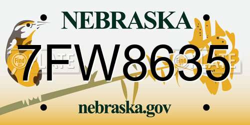 7FW8635 Nebraska License Plate