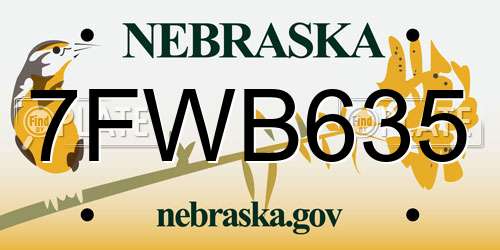 7FWB635 Nebraska License Plate