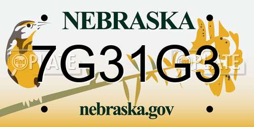 7G31G3 Nebraska License Plate