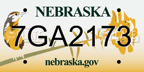 7GA2173 Nebraska License Plate