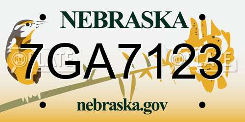 7GA7123 Nebraska License Plate