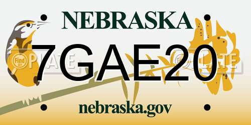7GAE20 Nebraska License Plate