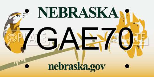 7GAE70 Nebraska License Plate