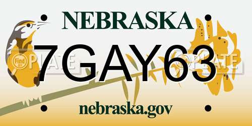 7GAY63 Nebraska License Plate
