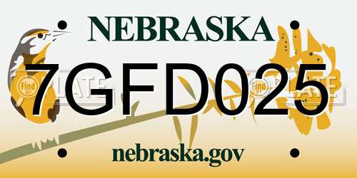 7GFD025 Nebraska License Plate