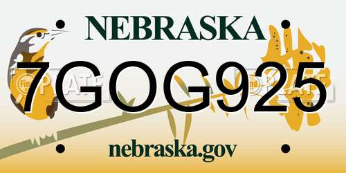 7GOG925 Nebraska License Plate