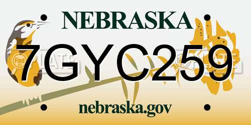 7GYC259 Nebraska License Plate