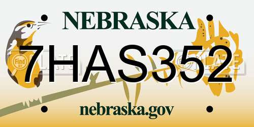 7HAS352 Nebraska License Plate