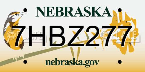 7HBZ277 Nebraska License Plate