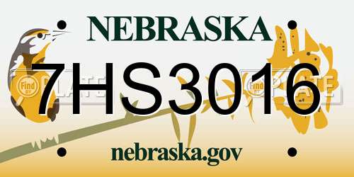 7HS3016 Nebraska License Plate