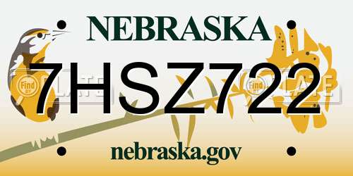7HSZ722 Nebraska License Plate