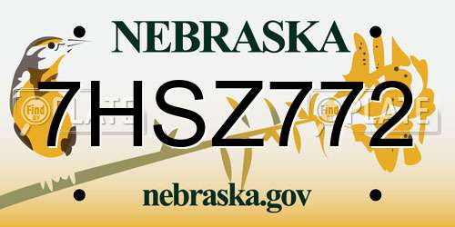 7HSZ772 Nebraska License Plate