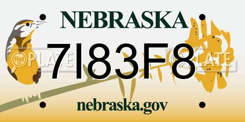 7I83F8 Nebraska License Plate