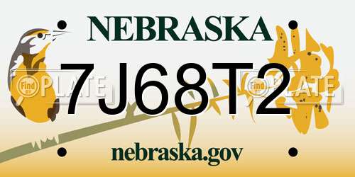 7J68T2 Nebraska License Plate