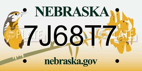 7J68T7 Nebraska License Plate