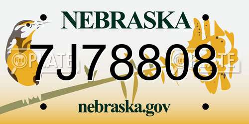 7J78808 Nebraska License Plate