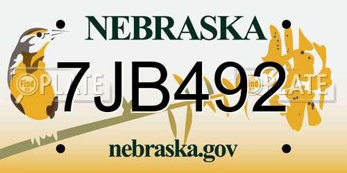 7JB492 Nebraska License Plate
