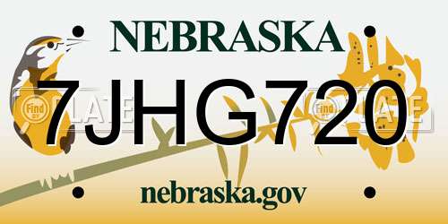 7JHG720 Nebraska License Plate